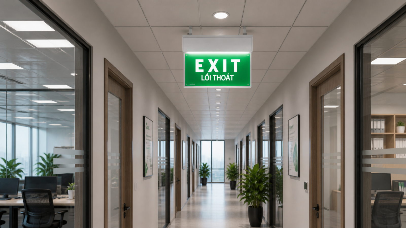 Đèn exit giúp định hướng thoát hiểm rõ ràng khi xảy ra sự cố khẩn cấp.