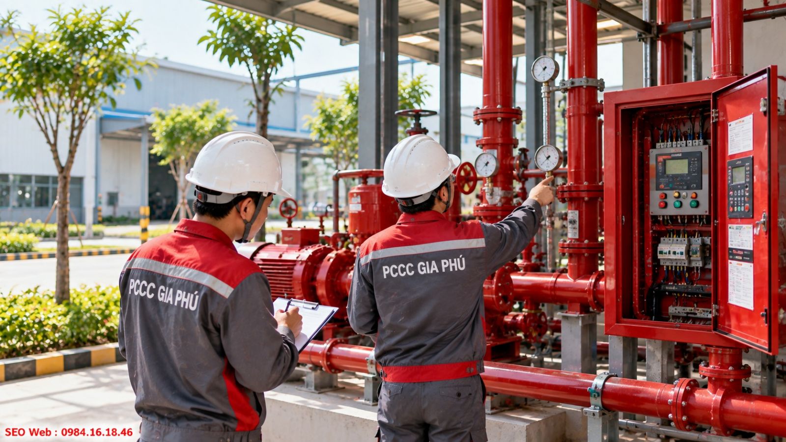 Kỹ thuật viên khảo sát hiện trạng hệ thống PCCC trước khi tiến hành bảo trì